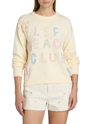 LoveShackFancy Women's Kora Cotton Pullover Sweater - Marine Dusk - Size XL | Thumbnail 3