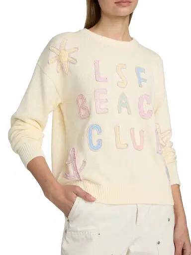 LoveShackFancy Women's Kora Cotton Pullover Sweater - Marine Dusk - Size XL | Thumbnail 6