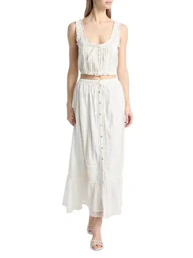 LoveShackFancy Women's Blyss Lace-Trim Cotton Crop Top - Optic White - Size XL | Thumbnail 2