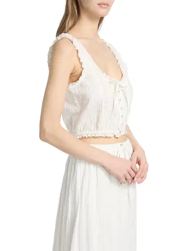 LoveShackFancy Women's Blyss Lace-Trim Cotton Crop Top - Optic White - Size XL | Thumbnail 4