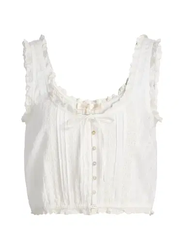 LoveShackFancy Women's Blyss Lace-Trim Cotton Crop Top - Optic White - Size XL | Thumbnail 1