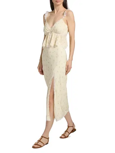 LoveShackFancy Women's Silvia Floral Slit Midi-Skirt - Lemon Haze | Thumbnail 2