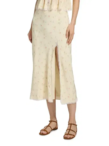 LoveShackFancy Women's Silvia Floral Slit Midi-Skirt - Lemon Haze | Thumbnail 3
