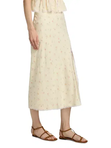LoveShackFancy Women's Silvia Floral Slit Midi-Skirt - Lemon Haze | Thumbnail 4