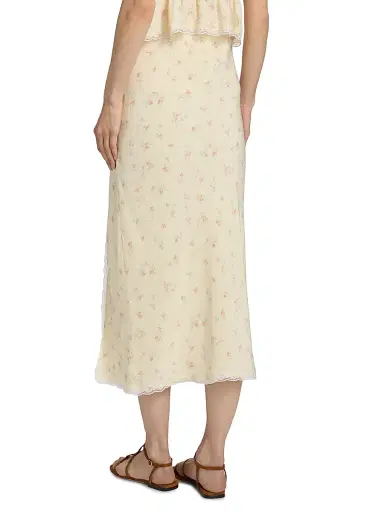 LoveShackFancy Women's Silvia Floral Slit Midi-Skirt - Lemon Haze | Thumbnail 5