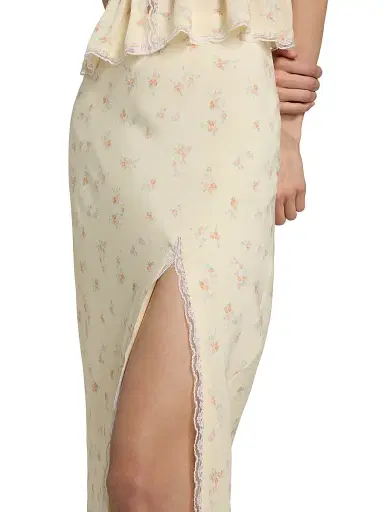 LoveShackFancy Women's Silvia Floral Slit Midi-Skirt - Lemon Haze | Thumbnail 6