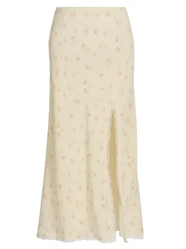 LoveShackFancy Women's Silvia Floral Slit Midi-Skirt - Lemon Haze | Thumbnail 1