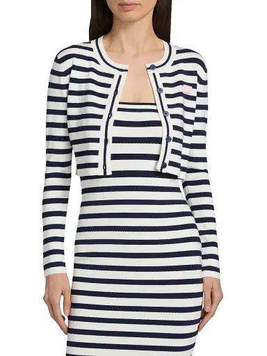 LoveShackFancy Women's Avanette Striped Crop Cardigan - Sailor Night - Size XL | Thumbnail 3