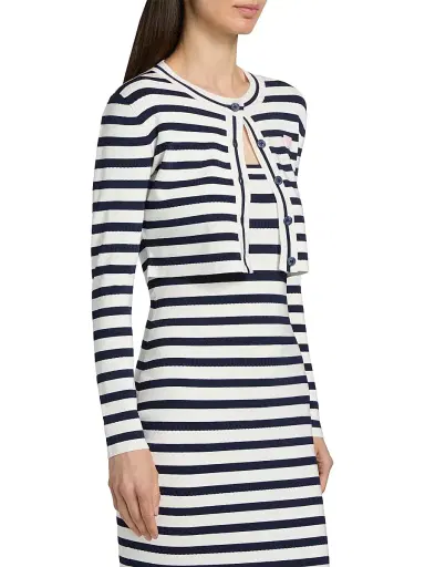 LoveShackFancy Women's Avanette Striped Crop Cardigan - Sailor Night - Size XL | Thumbnail 4