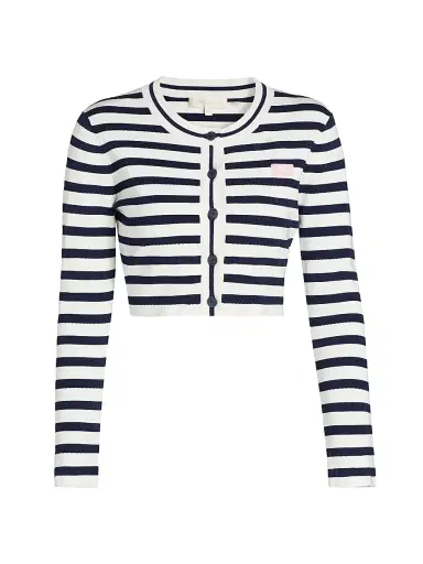 LoveShackFancy Women's Avanette Striped Crop Cardigan - Sailor Night - Size XL | Thumbnail 1