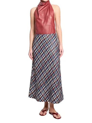 TWP Women's Woven Leather A-Line Midi-Skirt - Blue Multi - Size 2 | Thumbnail 2 TWP Women's Woven Leather A-Line Midi-Skirt - Blue Multi - Size 2 | Thumbnail 2
