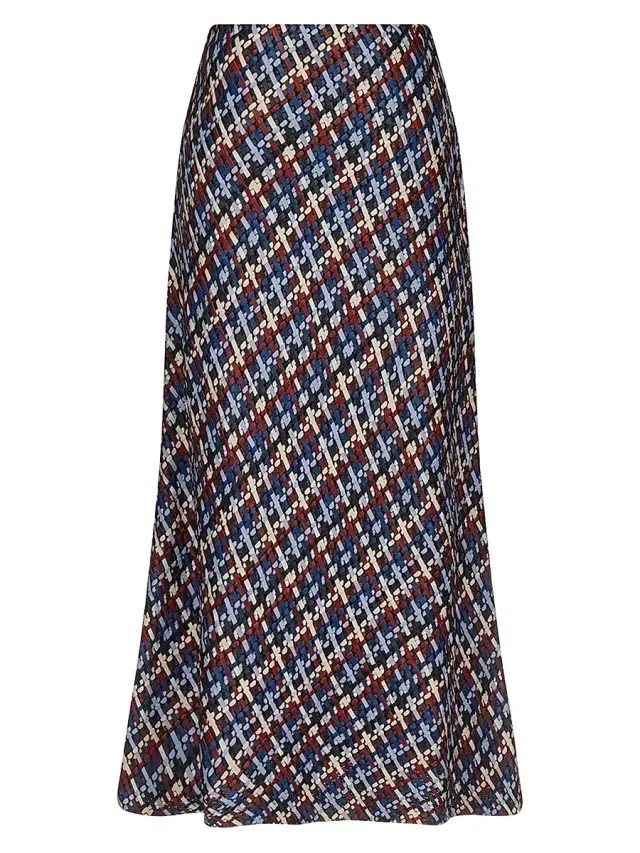 Women's Woven Leather A-Line Midi-Skirt - Blue Multi