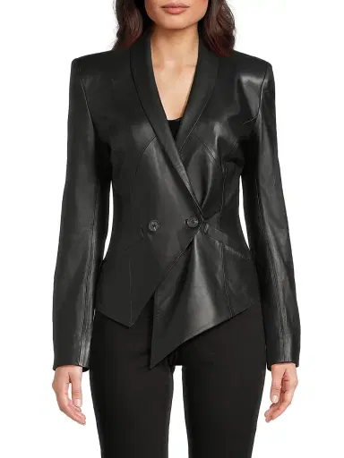 Undra Celeste Women's Vintage Double-Breasted Leather Blazer | Thumbnail 3