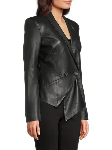 Undra Celeste Women's Vintage Double-Breasted Leather Blazer | Thumbnail 4