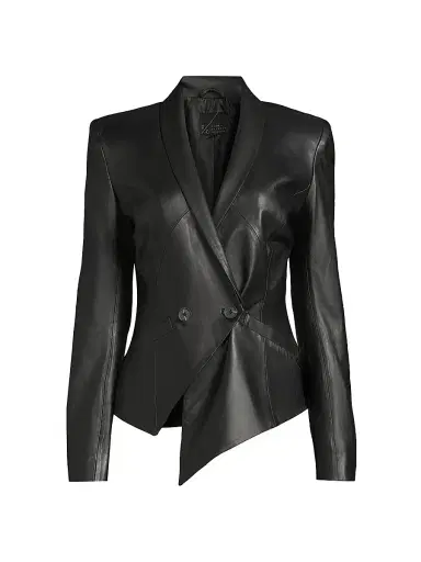 Undra Celeste Women's Vintage Double-Breasted Leather Blazer | Thumbnail 1