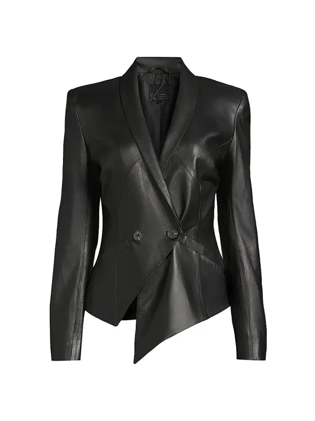 Undra Celeste Women's Vintage Double-Breasted Leather Blazer