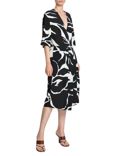 Dries Van Noten Women's Daronga Hawaiian Flower Crepe Draped Dress - Black | Thumbnail 4 Dries Van Noten Women's Daronga Hawaiian Flower Crepe Draped Dress - Black | Thumbnail 4