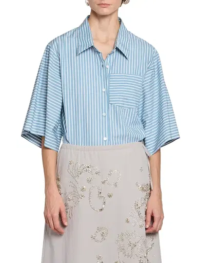 Dries Van Noten Women's Clea Striped Cotton Poplin Shirt - Aqua - Size 4 | Thumbnail 3