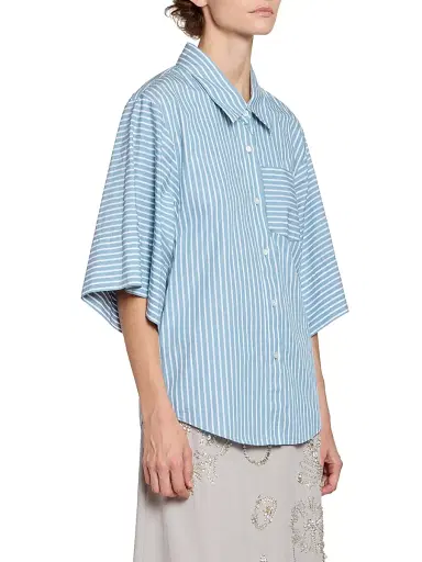 Dries Van Noten Women's Clea Striped Cotton Poplin Shirt - Aqua - Size 4 | Thumbnail 4