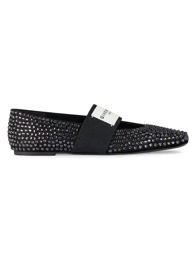 Women's Sliced Square Ballerinas in Suede with Strass - Black