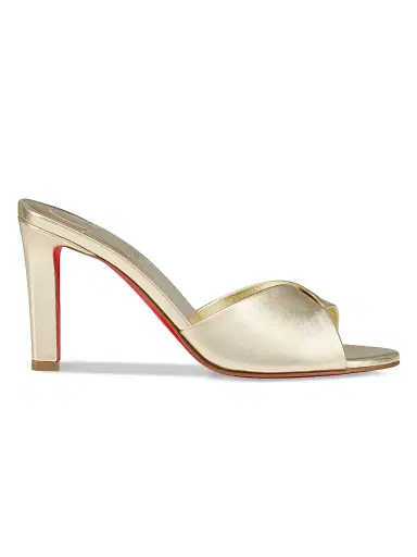 Christian Louboutin Women's Fanny 85MM Leather Mules - Gold | Thumbnail 1