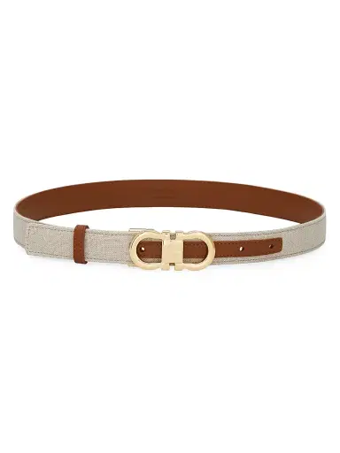 Ferragamo Women's Gancini Buckle Linen-Blend Belt | Thumbnail 3 Ferragamo Women's Gancini Buckle Linen-Blend Belt | Thumbnail 3