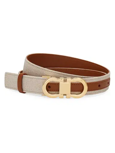 Ferragamo Women's Gancini Buckle Linen-Blend Belt | Thumbnail 1 Ferragamo Women's Gancini Buckle Linen-Blend Belt | Thumbnail 1