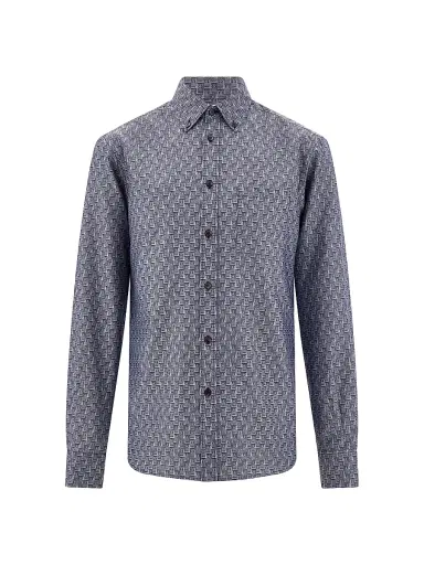 Ferragamo Men's Geometric Gancini Cotton Button-Down Shirt - New Navy - Size Small | Thumbnail 1 Ferragamo Men's Geometric Gancini Cotton Button-Down Shirt - New Navy - Size Small | Thumbnail 1