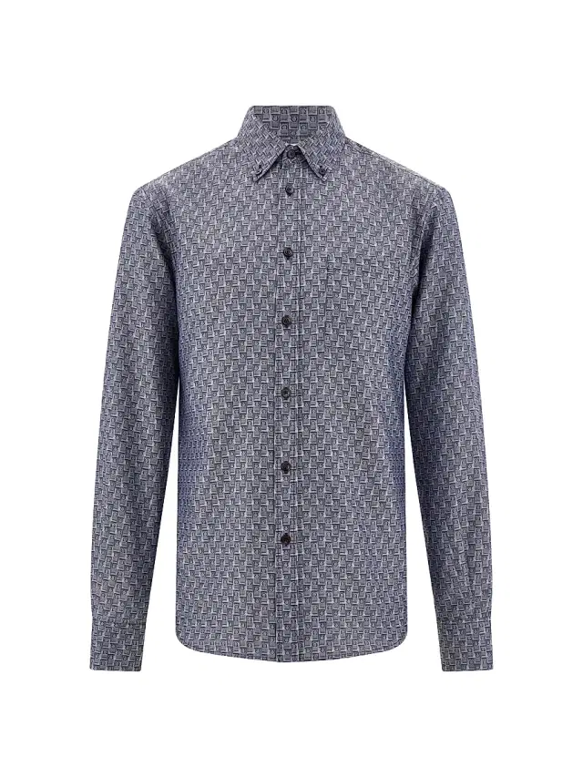 FERRAGAMO Men's Geometric Gancini Cotton Button-Down Shirt - New Navy