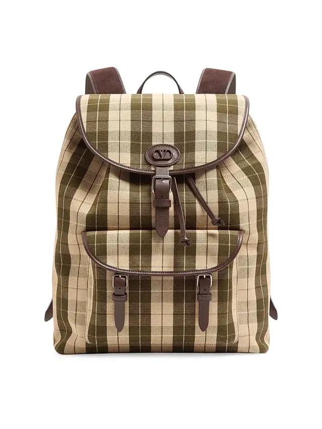 Valentino Garavani Men's Antibes Backpack in Check Fabric - Green Beige