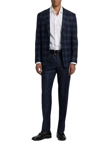 Giorgio Armani Men's Windowpane Plaid Wool-Cashmere Sport Coat - Sky Captain - Size 48 | Thumbnail 2 Giorgio Armani Men's Windowpane Plaid Wool-Cashmere Sport Coat - Sky Captain - Size 48 | Thumbnail 2