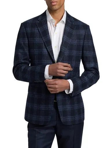 Giorgio Armani Men's Windowpane Plaid Wool-Cashmere Sport Coat - Sky Captain - Size 48 | Thumbnail 3 Giorgio Armani Men's Windowpane Plaid Wool-Cashmere Sport Coat - Sky Captain - Size 48 | Thumbnail 3