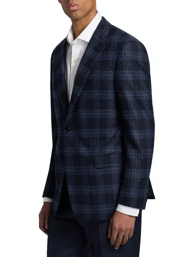 Giorgio Armani Men's Windowpane Plaid Wool-Cashmere Sport Coat - Sky Captain - Size 48 | Thumbnail 4 Giorgio Armani Men's Windowpane Plaid Wool-Cashmere Sport Coat - Sky Captain - Size 48 | Thumbnail 4