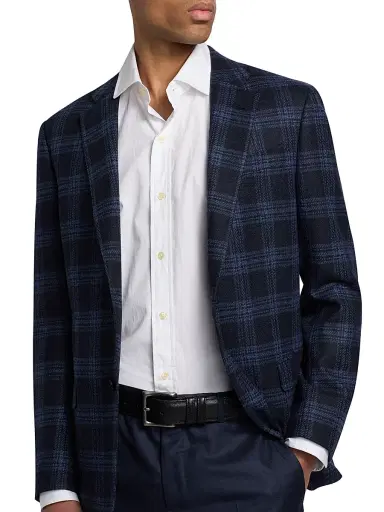 Giorgio Armani Men's Windowpane Plaid Wool-Cashmere Sport Coat - Sky Captain - Size 48 | Thumbnail 6 Giorgio Armani Men's Windowpane Plaid Wool-Cashmere Sport Coat - Sky Captain - Size 48 | Thumbnail 6