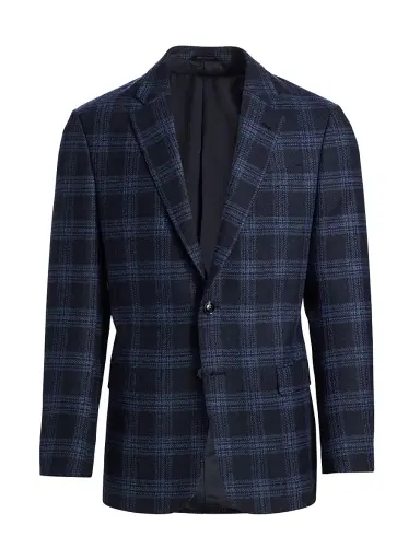 Giorgio Armani Men's Windowpane Plaid Wool-Cashmere Sport Coat - Sky Captain - Size 48 | Thumbnail 1 Giorgio Armani Men's Windowpane Plaid Wool-Cashmere Sport Coat - Sky Captain - Size 48 | Thumbnail 1