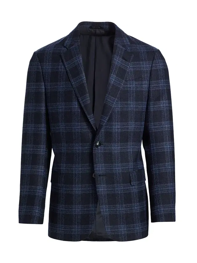 Giorgio Armani Men's Windowpane Plaid Wool-Cashmere Sport Coat - Sky Captain