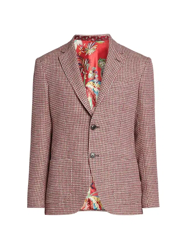 Men's Multicolored Cotton-Linen Sport Coat - Multicolor Pink