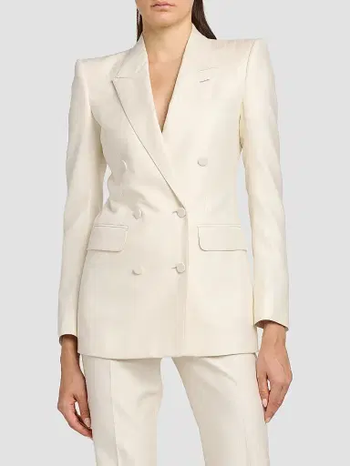 Tom Ford Women's Shadow Striped Wool-Silk Jacket - Yae Cream - Size 6 | Thumbnail 3