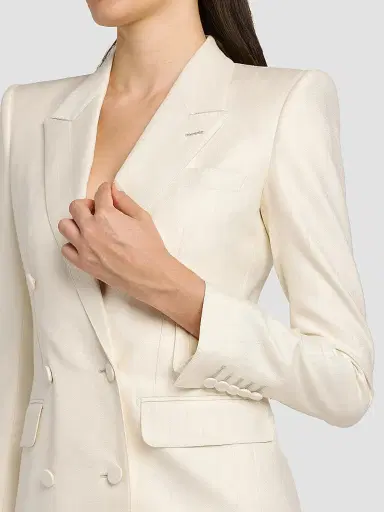 Tom Ford Women's Shadow Striped Wool-Silk Jacket - Yae Cream - Size 6 | Thumbnail 6