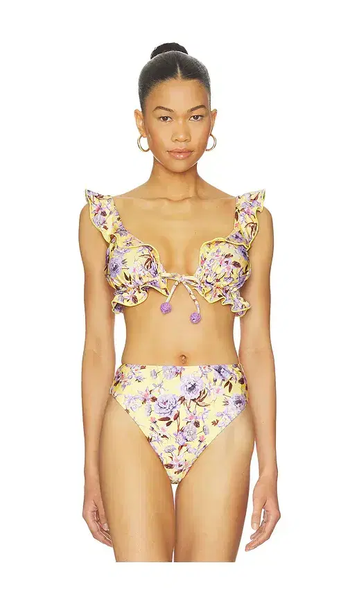 Peony Print Ruffle Bikini Top