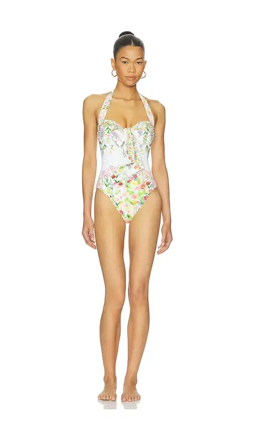 Camilla Bow Tie Gathered Underwire Halter One Piece