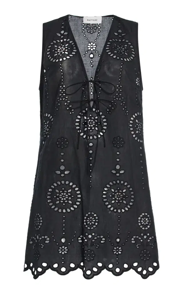 Broderie Anglise Cotton Tie Mini Dress
