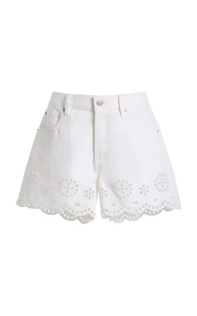 FRAME The Long Hang Eyelet Cotton Shorts