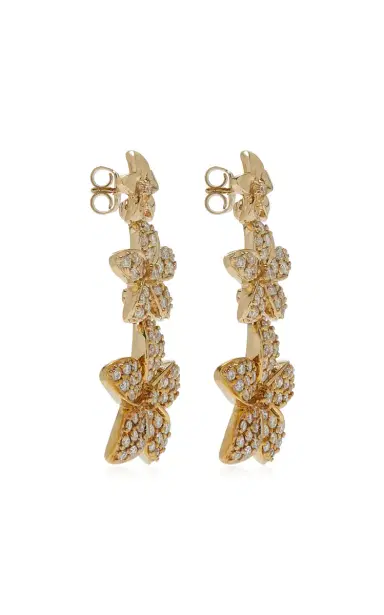 Sydney Evan Gold And Diamond Plumeria Linear Earrings | Thumbnail 3