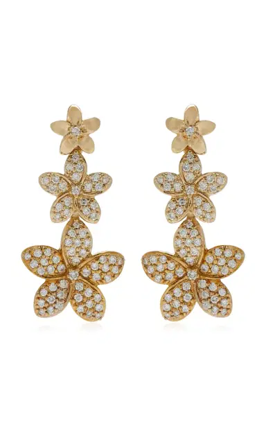 Sydney Evan Gold And Diamond Plumeria Linear Earrings | Thumbnail 4