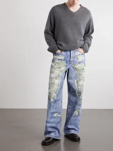 Acne Studios Wide-Leg and Rose-Printed Cotton Jeans - Men | Thumbnail 2