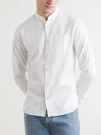Oliver Spencer Grandad-Collar Striped Cotton Shirt - Men | Thumbnail 3 Oliver Spencer Grandad-Collar Striped Cotton Shirt - Men | Thumbnail 3