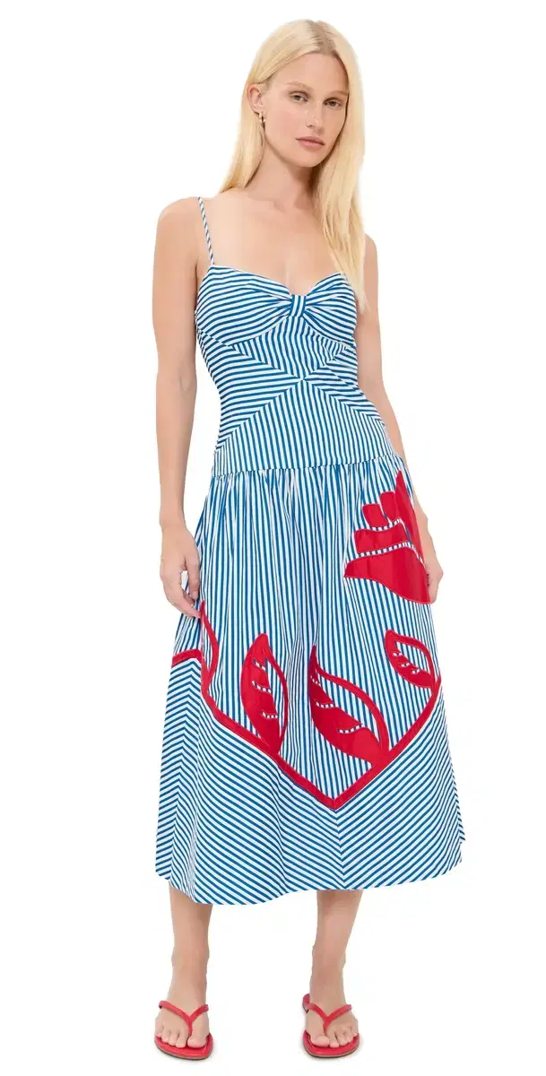 FARM Rio ky tripes Blue leeveless Midi Dress ky tripes Blue