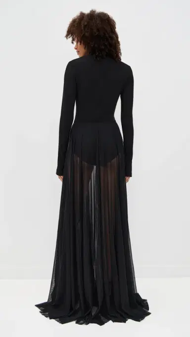 Norma Kamali Long Sleeve Turtleneck Flared Gown Black | Thumbnail 3 Norma Kamali Long Sleeve Turtleneck Flared Gown Black | Thumbnail 3