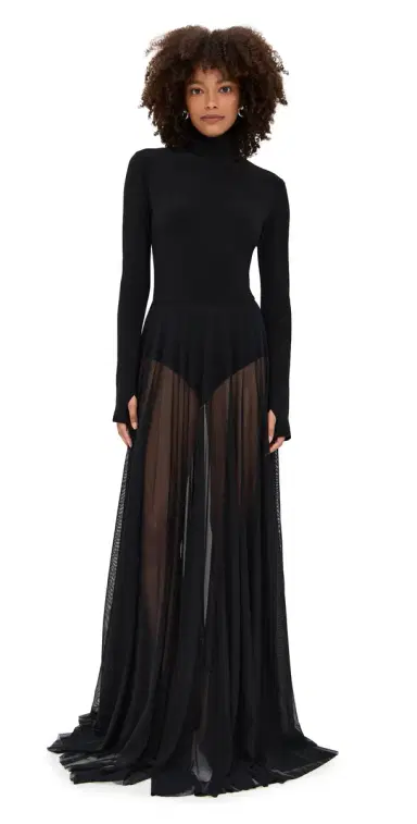 Norma Kamali Long Sleeve Turtleneck Flared Gown Black | Thumbnail 1 Norma Kamali Long Sleeve Turtleneck Flared Gown Black | Thumbnail 1